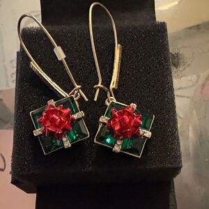 Betsey Johnson Gold Tone Ice Queen Christmas Present Drop Earrings